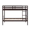 Twin over Twin Bunk Bed with Ladder,Wooden Bunk Bed with High Guardrail and Ladder- Espresso - Wood