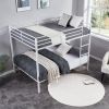 Full Over Full Bunk Bed, Heavy Duty Metal Bunk Bed Frame with Built-in Ladder and Safety Guard Rail, Low Metal Bunk Bed Frame for Kids - White