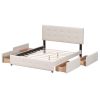Upholstered Platform Bed with Classic Headboard and 4 Drawers, No Box Spring Needed, Linen Fabric, Queen Size Beige(OLD SKU :LP000114AAA) - pic