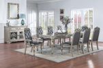 Formal 1pc Dining Table w 2x Leaves Only Silver / Grey Finish Antique Design Rubberwood Large Family Dining Room Furniture - as Pic