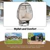 Outdoor Swivel Chair with Cushions, Rattan Egg Patio Chair with Rocking Function for Balcony, Poolside and Garden - Beige+Grey - Wicker