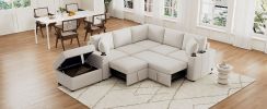 84.7" Sectional Sofa Convertible Pull-out Sofa Bed L-shaped Sofa U-shaped Sofa with a Movable Storage Ottoman for Living Room, Beige - as Pic