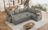 109.9" Sectional Sofa Versatile Sofa Bed Sofa Sleeper U-shaped Sofa with Ample Storage Space, Light Grey