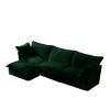 L-Shaped Slipcovered Sectional Sofa Couch, Comfy Deep Seat Cloud Couch with Convertible Ottoman Set Green Corduroy
