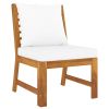 4 Piece Patio Lounge Set with Cushion Cream Solid Acacia Wood - Brown