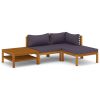 4 Piece Patio Lounge Set with Cushion Solid Acacia Wood - Grey