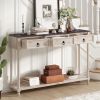 Console Table Sofa Table with Drawers for Entryway with Projecting Drawers and Long Shelf - Beige - Solid Wood+MDF