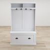 Entryway hall tree with coat rack 4 hooks and storage bench shoe cabinet white - as pic