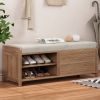 Distressed Shutter Storage Bench with Acacia Veneer for Retro Charm for Living Room,Entryway - White Washed - MDF
