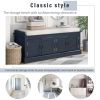 Storage Bench with 4 Doors and Adjustable Shelves,Shoe Bench with Removable Cushion for Living Room,Entryway - Antique Navy - Solid Wood