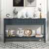 Rustic Entryway Console Table,60" Long Sofa Table with two Different Size Drawers and Bottom Shelf for Storage - Navy - Solid Wood