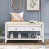 Shoe Rack with Cushioned Seat and Drawers,Multipurpose Entryway Storage Bench - White - Solid Wood