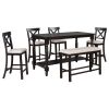 6-Piece Counter Height Dining Table Set Table with Shelf 4 Chairs and Bench for Dining Room - Espresso