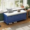 Classic Storage Bench with Cushioned Seat and Three Drawers for Entryway and Living Room - Navy Blue - MDF