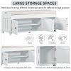 Storage Bench with 3 Shutter-shaped Doors,Shoe Bench with Removable Cushion and Hidden Storage Space - White - MDF
