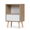 Mid-Century Wood Nightstand Set of 2, Bed Sofa Side Table with Drawer and Shelf, Modern End Table for Living Room Bedroom Office - as Pic