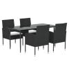 5 Piece Patio Dining Set with Cushions Black Poly Rattan - Black