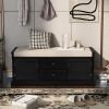 Storage Bench with 2 Drawers and 2 Cabinets,Shoe Bench with Removable Cushion for Living Room,Entryway - Black - Solid Wood