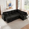 Modular Sectional Sleeper Sofa with Pull Out Bed, U Shaped Sectional Couch with Storage Ottomand, Black