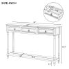 Console Table Sofa Table with Drawers for Entryway with Projecting Drawers and Long Shelf - Antique Navy - Solid Wood+MDF