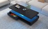 LED Coffee Table with Storage, Modern Center Table with 2 Drawers and Display Shelves, Accent Furniture with LED Lights for Living Room - Black