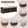 Distressed Shutter Storage Bench with Acacia Veneer for Retro Charm for Living Room,Entryway - Espresso - MDF