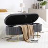 Storage Bench Bedroom Bench, Velvet Oval Upholstered End of Bed Bench with Golden Metal Legs, Grey