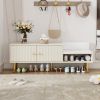 Modern Shoe Storage Bench with Hidden Storage and Upholstered Cushions for Bedside,Living Room and Entryway - Antique White - MDF+Metal