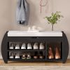 Retro Multifunctional Storage Bench with Cushion and Curved Side Panel for Entrance and Living Room - Black - MDF
