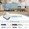Modern Shoe Storage Bench with Hidden Storage and Upholstered Cushions for Bedside,Living Room and Entryway - Light Blue - MDF+Metal
