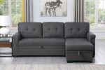 Lucca 84" Dark Gray Linen Reversible Sleeper Sectional Sofa with Storage Chaise - as Pic