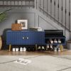 Modern Shoe Storage Bench with Hidden Storage and Upholstered Cushions for Bedside,Living Room and Entryway - Navy - MDF+Metal
