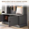 Storage Cabinet Hall Tree Entryway Bench with Coat Rack, Gray-AS - as picture