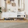 Modern Shoe Storage Bench with Hidden Storage and Upholstered Cushions for Bedside,Living Room and Entryway - White - MDF+Metal
