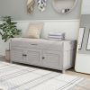 Storage Bench with 3 Shutter-shaped Doors,Shoe Bench with Removable Cushion and Hidden Storage Space - Gray Wash - MDF