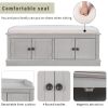 Storage Bench with 4 Doors and Adjustable Shelves,Shoe Bench with Removable Cushion for Living Room,Entryway - Gray Wash - Solid Wood