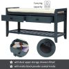 Shoe Rack with Cushioned Seat and Drawers,Multipurpose Entryway Storage Bench - Antique Navy - Solid Wood