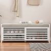 Distressed Shutter Storage Bench with Acacia Veneer for Retro Charm for Living Room,Entryway - White - MDF