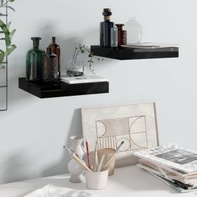 Floating Wall Shelves 2 pcs High Gloss Black 9.1"x9.3"x1.5" MDF - Black