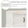 Storage Bench with 2 Drawers and 2 Cabinets,Shoe Bench with Removable Cushion for Living Room,Entryway - White - Solid Wood