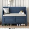 Rustic Style Solid wood Entryway Multifunctional Storage Bench with Safety Hinge - Antique Navy - MDF