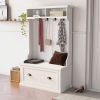 Entryway hall tree with coat rack 4 hooks and storage bench shoe cabinet white - as pic