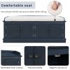 Storage Bench with 4 Doors and Adjustable Shelves,Shoe Bench with Removable Cushion for Living Room,Entryway - Antique Navy - Solid Wood