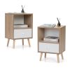 Mid-Century Wood Nightstand Set of 2, Bed Sofa Side Table with Drawer and Shelf, Modern End Table for Living Room Bedroom Office - as Pic