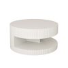 31.5'' Round Coffee Table,Modern Center Table with Storage,Vertical Stripe Design Coffee Table for Living Room,Bedroom(White) - as Pic