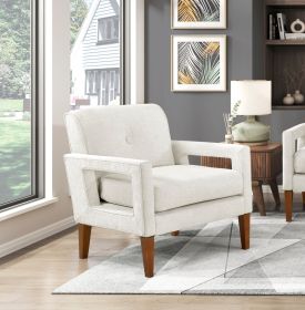 Modern Living Room Chair Beige Chenille Upholstery Pocket Coils Solid Wood Legs Furniture 1pc Armchair - as Pic