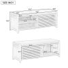 Distressed Shutter Storage Bench with Acacia Veneer for Retro Charm for Living Room,Entryway - White Washed - MDF