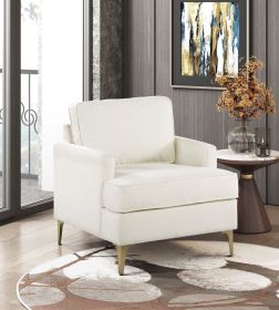 Modern Comfort Accent Chair 1pc Beige Chenille Upholstery Gold Finish Metal Legs Living Room Furniture Durable Plywood - as Pic