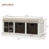 Rustic Storage Bench with 3 Removable Classic Rattan Basket ,Entryway Bench with Removable Cushion - White - Solid Wood