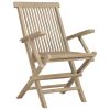 5 Piece Patio Dining Set Gray Solid Wood Teak - Gray
